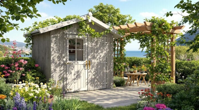 découvrez notre abri de jardin en bois avec pergola à angoulins, alliant esthétisme et praticité. profitez d'un espace extérieur optimisé pour le rangement tout en créant un coin détente agréable. idéal pour embellir votre jardin!
