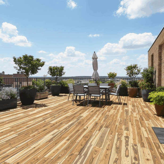 découvrez comment ces propriétaires ont métamorphosé leur toiture en une magnifique terrasse en bois, offrant à la fois élégance et fonctionnalité. admirez le résultat impressionnant de cette transformation qui allie design moderne et confort extérieur.